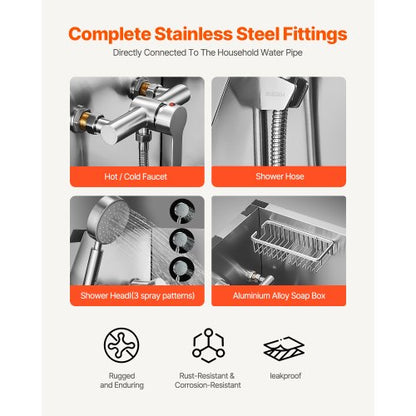 96,5 cm Edelstahl-Hundepflegewanne mit Stufen, Wasserhahn, Duschkopf