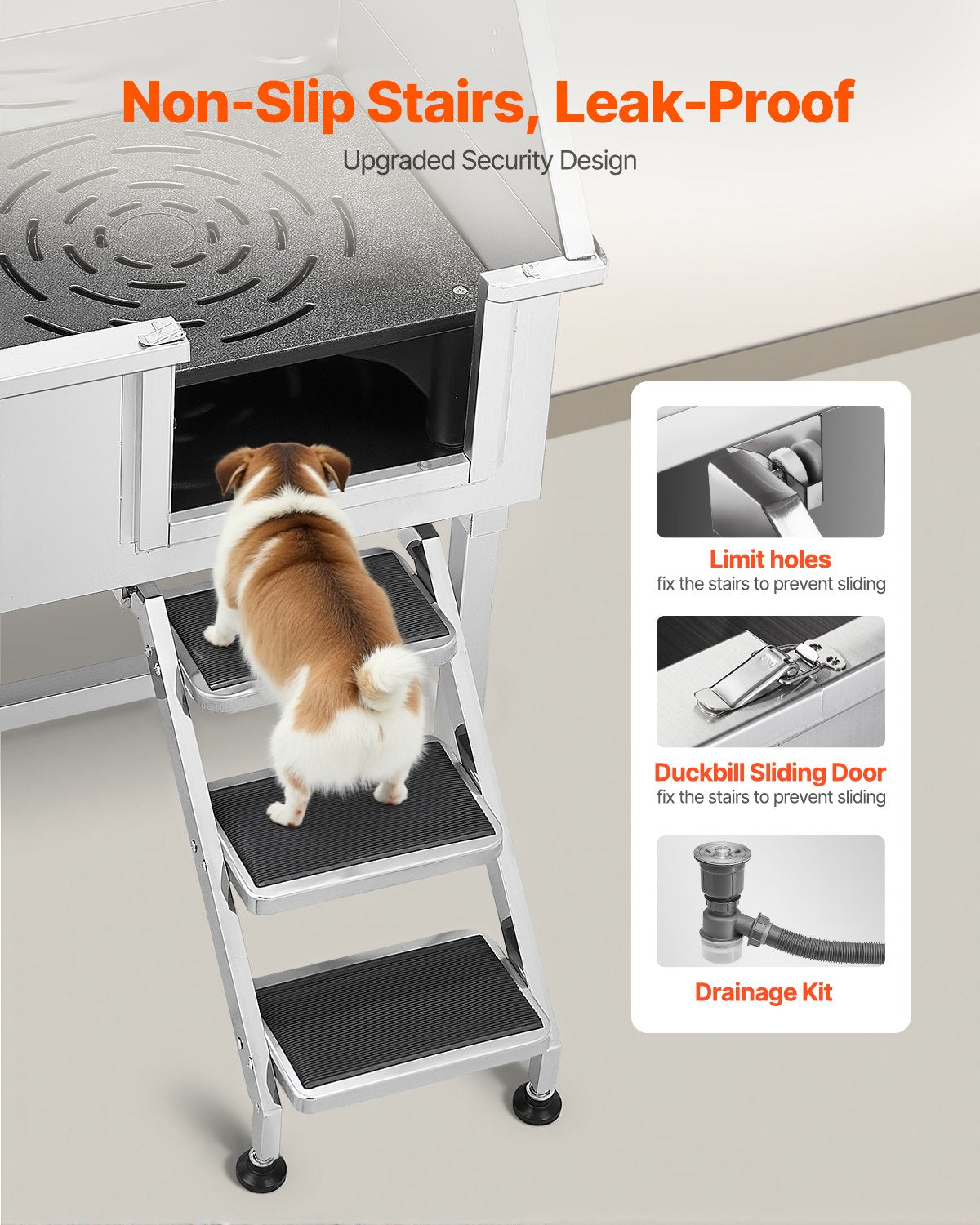 38 Inch Stainless Steel Dog Washing Station, Pet Grooming Tub with Hot & Cold Faucet, Showerhead, Home Wash Sink, Fits Small and Medium Cats and Dogs, Non-Slip Stairs (Right Door)