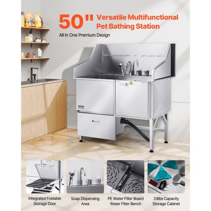 127 cm badkar för hundtrimning i rostfritt stål med ramp och duschmunstycke |  EU