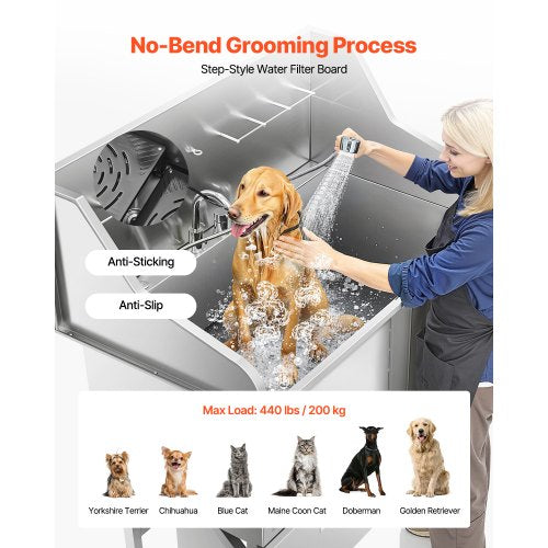 127 cm badkar för hundtrimning i rostfritt stål med ramp och duschmunstycke |  EU