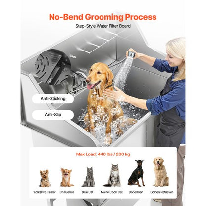 127 cm badkar för hundtrimning i rostfritt stål med ramp och duschmunstycke |  EU
