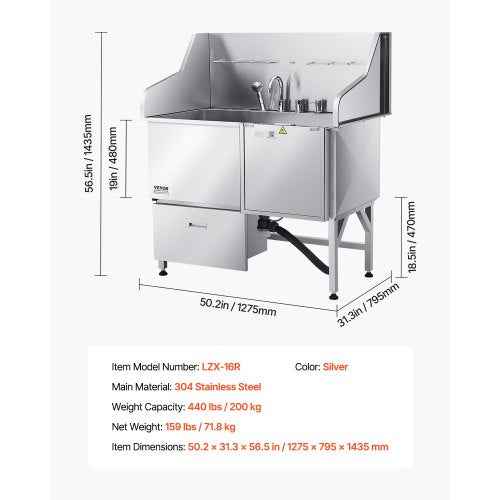 127 cm badkar för hundtrimning i rostfritt stål med ramp och duschmunstycke |  EU