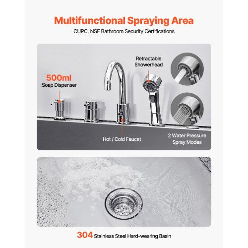 127 cm badkar för hundtrimning i rostfritt stål med ramp, kran, vänster dörr |  EU