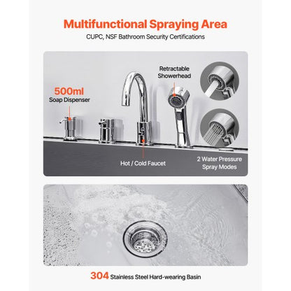 127 cm badkar för hundtrimning i rostfritt stål med ramp, kran, vänster dörr |  EU