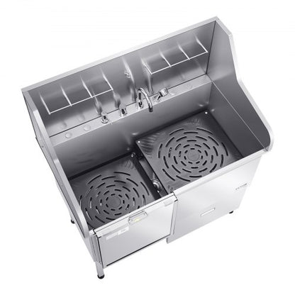 127 cm badkar för hundtrimning i rostfritt stål med ramp, kran, vänster dörr |  EU