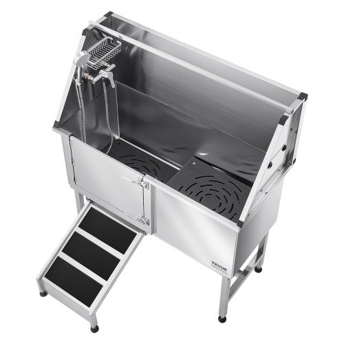 127 cm stainless steel dog grooming tub with ramp, water filter, left | EU