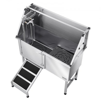 127 cm stainless steel dog grooming tub with ramp, water filter, left | EU