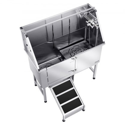 127 cm stainless steel dog grooming tub with ramp, water filter, left | EU