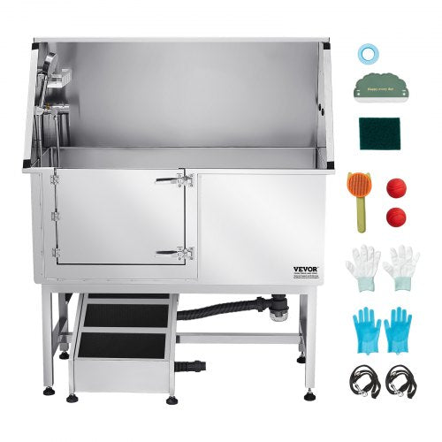 127 cm stainless steel dog grooming tub with ramp, water filter, left | EU