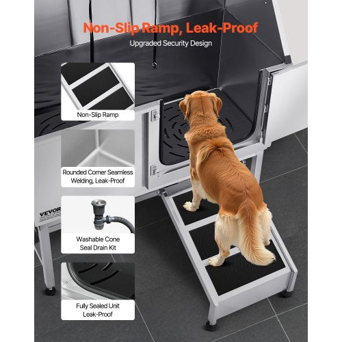 127 cm stainless steel dog grooming tub with ramp water filter | EU