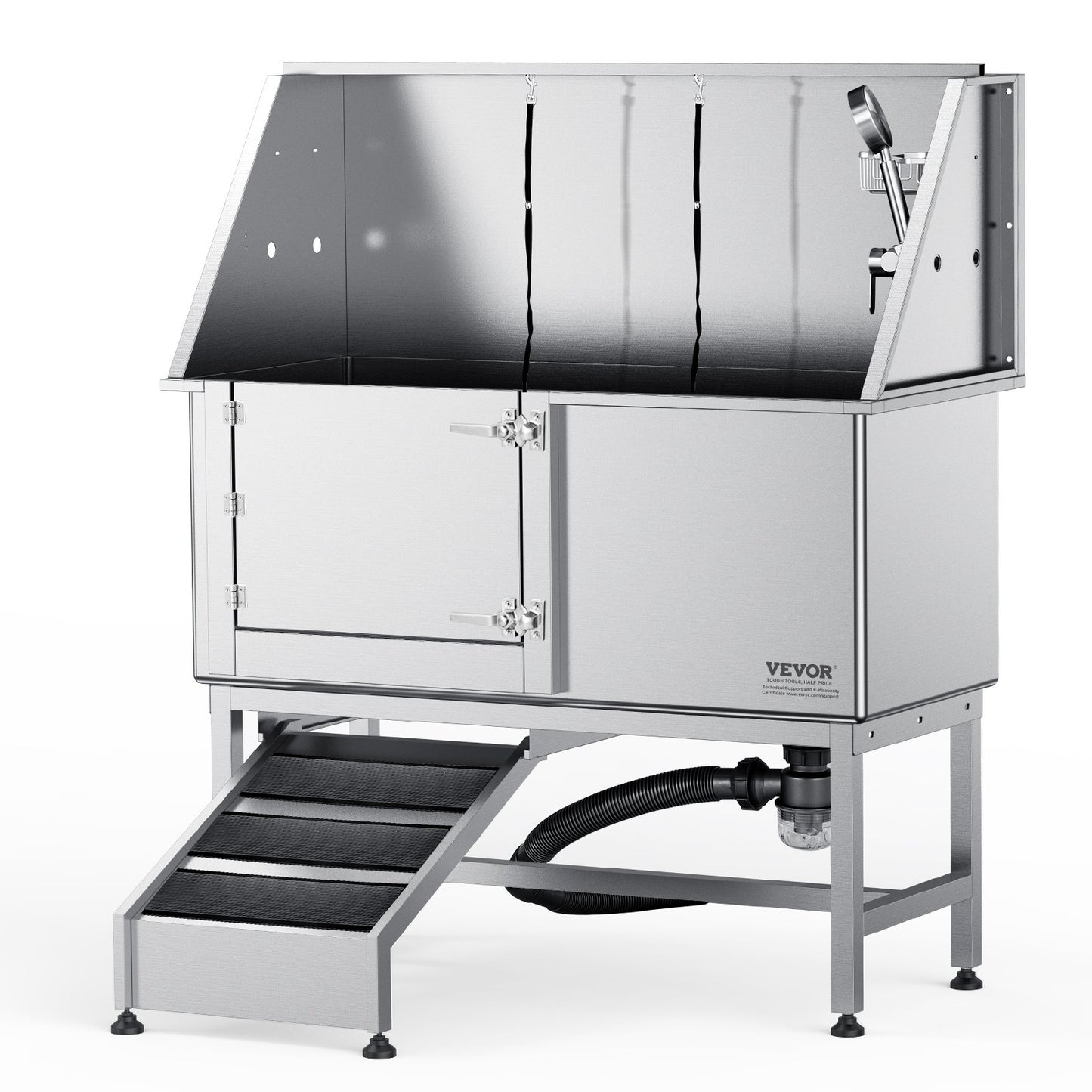 1.27M Pet Dog Bathing Station with Ramp, Professional Stainless Steel Dog Grooming Tub with Soap Box, Faucet, Rich Accessories, Dog Bathtub for Large, Medium, Small Pets, Home Wash Basin Left Hand