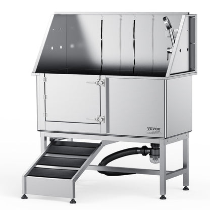 1.27M Pet Dog Bathing Station with Ramp, Professional Stainless Steel Dog Grooming Tub with Soap Box, Faucet, Rich Accessories, Dog Bathtub for Large, Medium, Small Pets, Home Wash Basin Left Hand