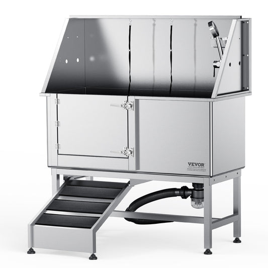 1.27M Pet Dog Bathing Station with Ramp, Professional Stainless Steel Dog Grooming Tub with Soap Box, Faucet, Rich Accessories, Dog Bathtub for Large, Medium, Small Pets, Home Wash Basin Left Hand