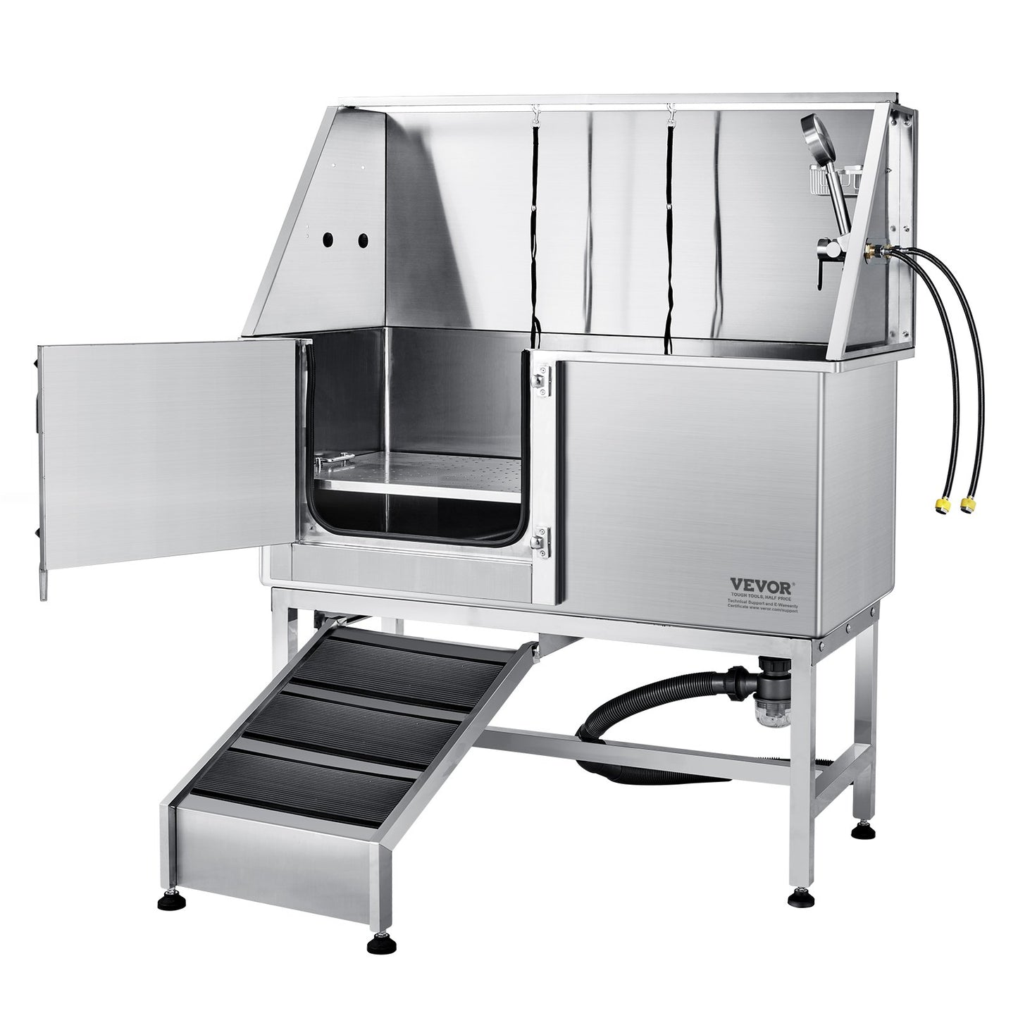 1.27M Pet Dog Bathing Station with Ramp, Professional Stainless Steel Dog Grooming Tub with Soap Box, Faucet, Rich Accessories, Dog Bathtub for Large, Medium, Small Pets, Home Wash Basin Left Hand