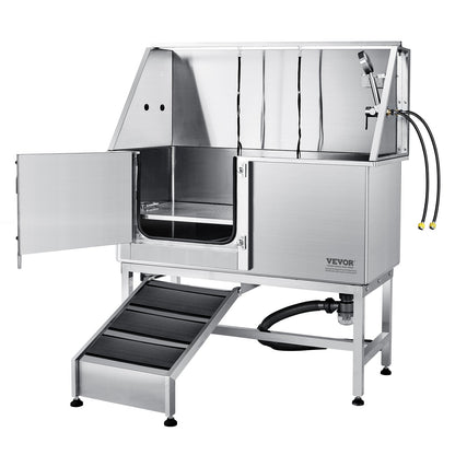 1.27M Pet Dog Bathing Station with Ramp, Professional Stainless Steel Dog Grooming Tub with Soap Box, Faucet, Rich Accessories, Dog Bathtub for Large, Medium, Small Pets, Home Wash Basin Left Hand