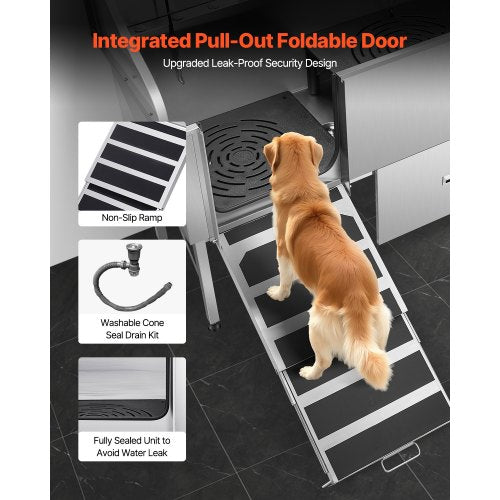 155 cm stainless steel dog grooming tub with ramp, water filter, left | EU