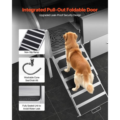 155 cm stainless steel dog grooming tub with ramp, water filter, left | EU