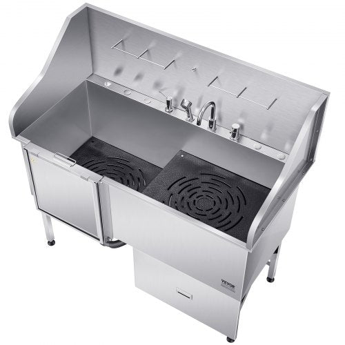 155 cm stainless steel dog grooming tub with ramp, water filter, left | EU