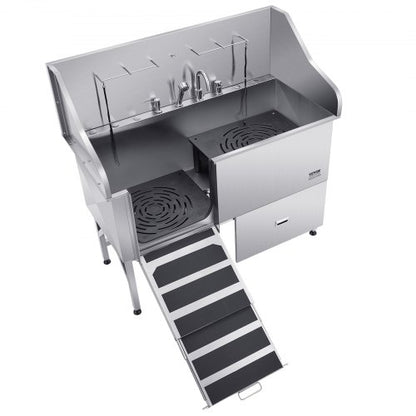 155 cm stainless steel dog grooming tub with ramp, water filter, left | EU