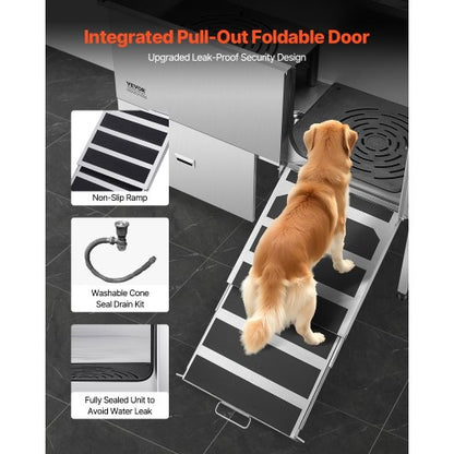 155 cm Edelstahl-Hundepflegewanne mit Rampe und Wasserfilter | EU