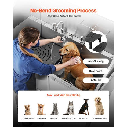 155 cm Edelstahl-Hundepflegewanne mit Rampe und Wasserfilter | EU