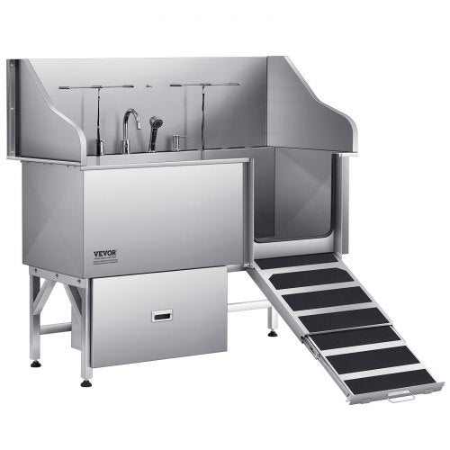 155 cm Edelstahl-Hundepflegewanne mit Rampe und Wasserfilter | EU