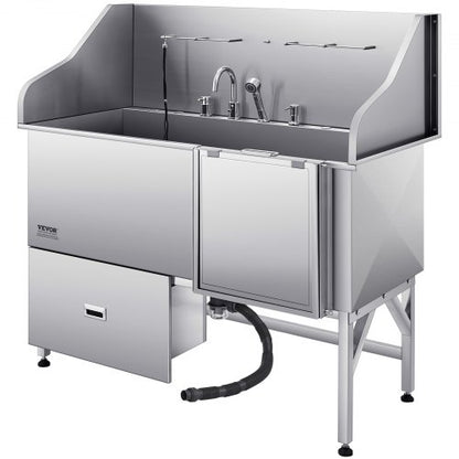 155 cm Edelstahl-Hundepflegewanne mit Rampe und Wasserfilter | EU