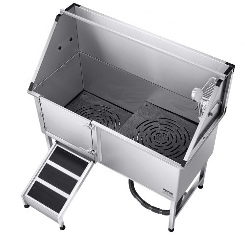 157,5 cm Edelstahl Hundepflegewanne mit Rampe, Wasserfilter, links