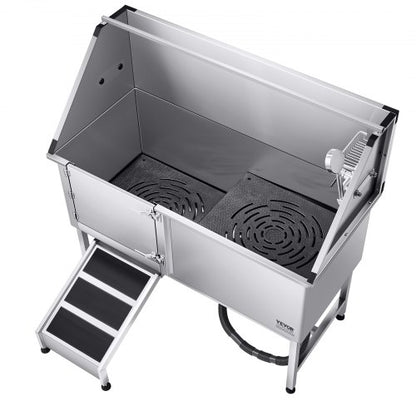 157,5 cm Edelstahl Hundepflegewanne mit Rampe, Wasserfilter, links