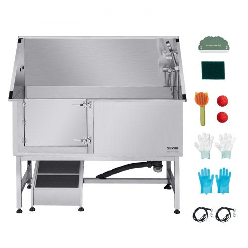 157,5 cm Edelstahl Hundepflegewanne mit Rampe, Wasserfilter, links