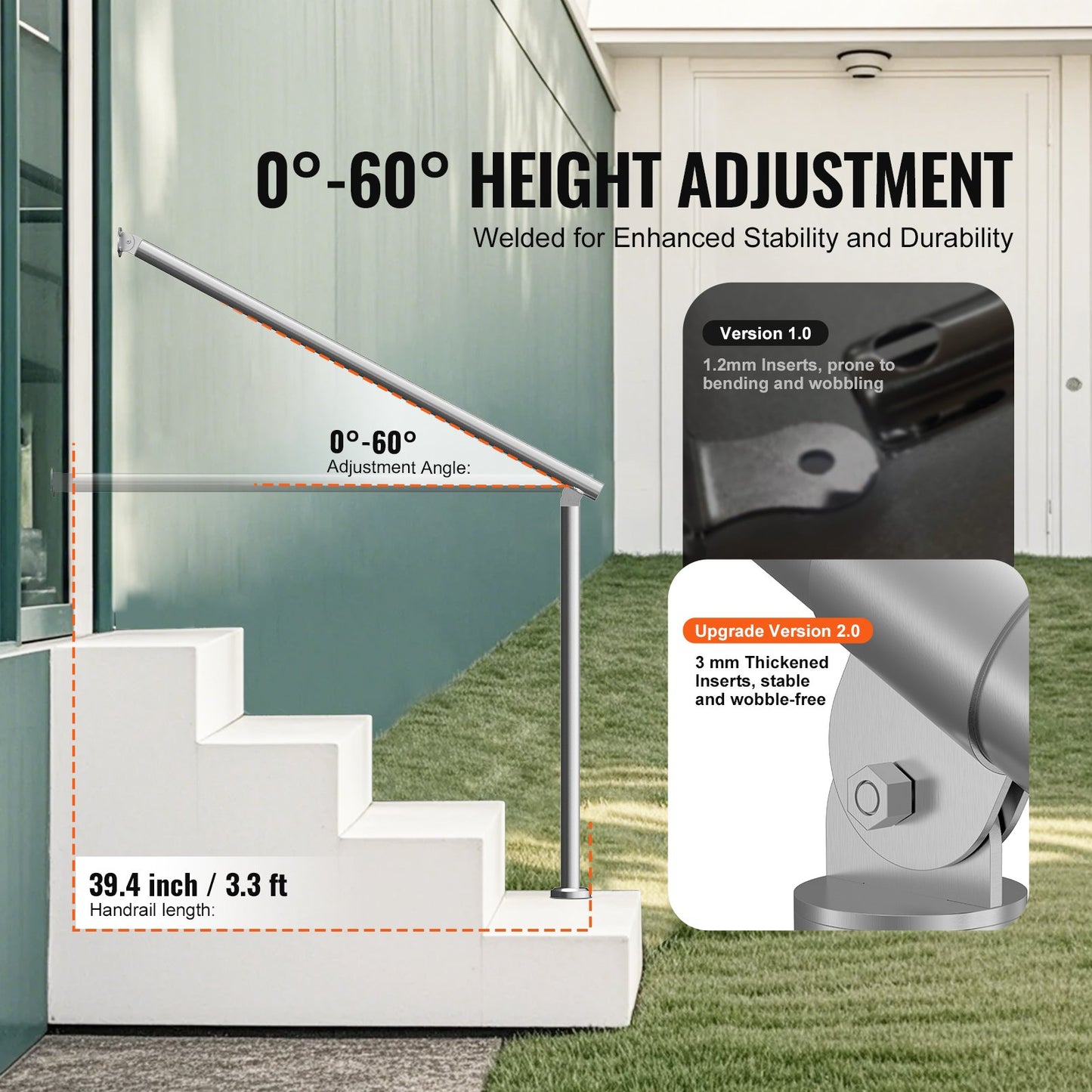 39,4 tum 100 cm ledstänger för utomhustrappor för verandadäck rostfritt stål
