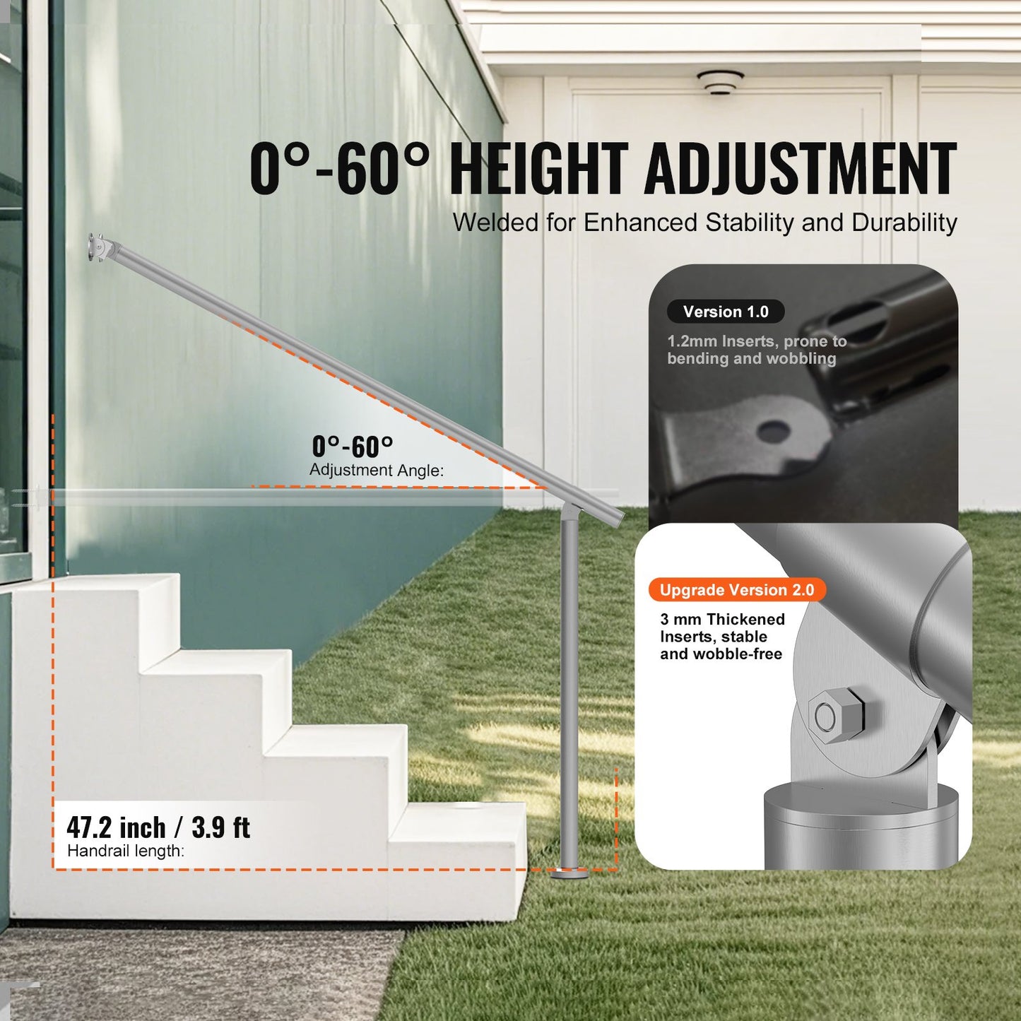 47.3 inch 120 cm outdoor stair handrails for porch deck stainless steel