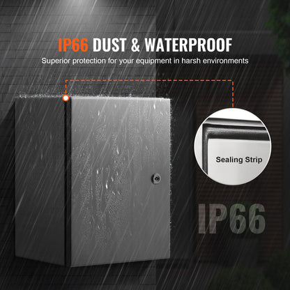 Steel Electrical Box, 16" x 12" x 6", 304 Stainless Steel Electrical Cabinet, Wall Mounted Outdoor Enclosure for Electrical Electronic Equipment with Mounting Plate Hinge Lock, IP66 Waterproof