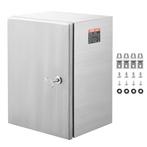Steel Electrical Box, 20"x 16"x 8", 304 Stainless Steel Electrical Enclosure Box, Wall-Mounted Outdoor Electrical Electronic Equipment Enclosure with Mounting Plate Hinges Lock, IP66 Waterproof