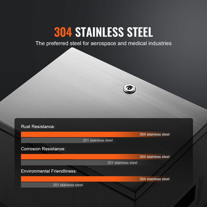 Steel Electrical Box, 20" x 16" x 8", 304 Stainless Steel Electrical Enclosure Box, Wall Mounted Outdoor Enclosure for Electrical Electronic Equipment with Mounting Plate with Hinged Lock, IP66 Waterproof