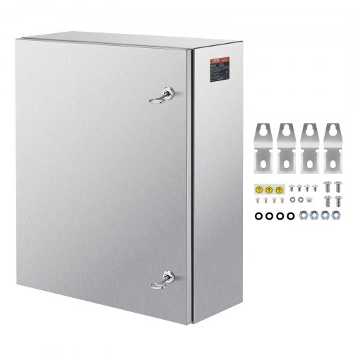 Steel Electrical Box, 24"x 20"x 8", 304 Stainless Steel Electrical Enclosure Box, Wall-Mounted Outdoor Electrical Electronic Equipment Enclosure with Mounting Plate Hinges Lock, IP66 Waterproof