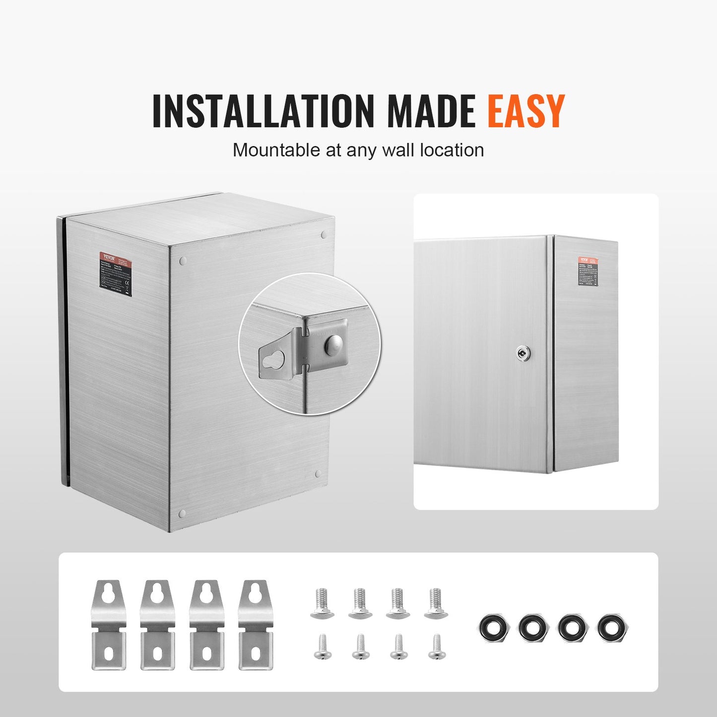 Stahl-Schaltkasten, 24 x 20 x 8 Zoll, Schaltschrank aus Edelstahl 304, Wandmontiertes Außengehäuse für elektrische und elektronische Geräte mit Scharnier-Montageplattenschloss, IP66 wasserdicht