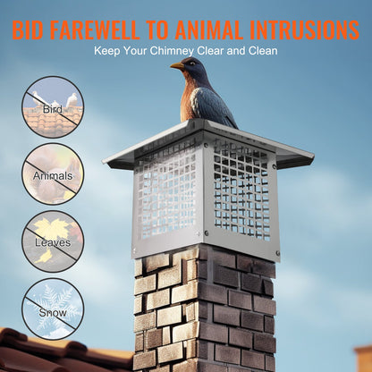 Chimney Cap, 13 x 9 inch, 304 Stainless Steel Fireplace Chimney Cover, Not Easily Toppled & Practical Accessories & Easy Installation, Fits Mesh Flue Covers Outside Clay Flue Shingles, Silver