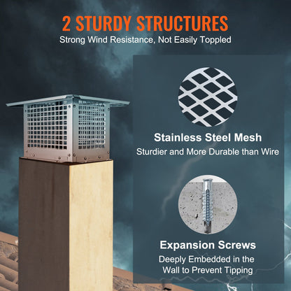 Chimney cap 304.8 x 304.8 mm, 304 stainless steel chimney cap, not easy to collapse &amp; practical accessories &amp; easy installation, fits mesh chimney cover outside clay smoke pipe, silver