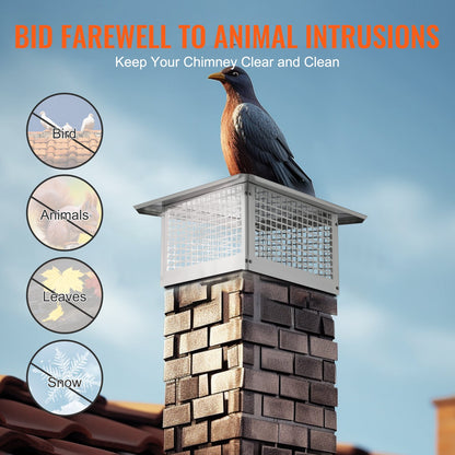 Chimney cap, 431.8x431.8 mm, 304 stainless steel chimney cap, not easy to collapse &amp; practical accessories &amp; easy installation, fits mesh chimney cover outside clay smoke pipe, silver