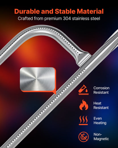 Grill Burner Tube for Weber Q100, Q120, Q1000, Q1200, Baby Q Gas Grills, 17 inch 304 Stainless Steel Tube Burner for Weber 516001, 516002, 50060001, Replacement Part 69957, 60040, 41657, 45657