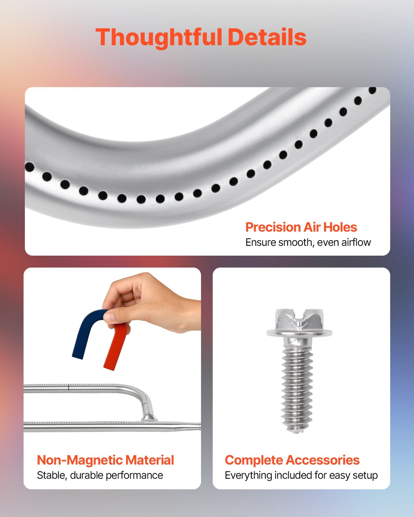 Grill Burner Tube for Weber Q100, Q120, Q1000, Q1200, Baby Q Gas Grills, 17 inch 304 Stainless Steel Tube Burner for Weber 516001, 516002, 50060001, Replacement Part 69957, 60040, 41657, 45657