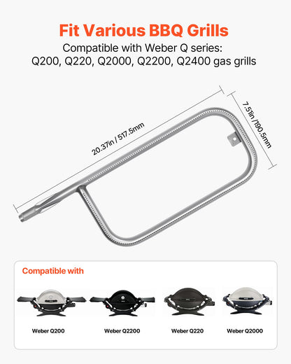 Grill Burner Tube for Weber Q200, Q220, Q2000, Q2200, Q2400, 20.5 inch 304 Stainless Steel Tube Burner for Weber 396000, 396001, 396002, 566002, 53060001, Replacement Part 60041, 69956, 41862