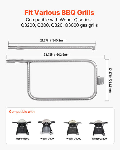 Grill Burner Tube for Weber Q3200, Q300 (2013 & earlier), Q320, Q3000 (2014 & newer), 23.75 inch 304 Stainless Steel Tube Burner for Weber 404341, 57060001, 586002, Replacement Part 60036, 80385