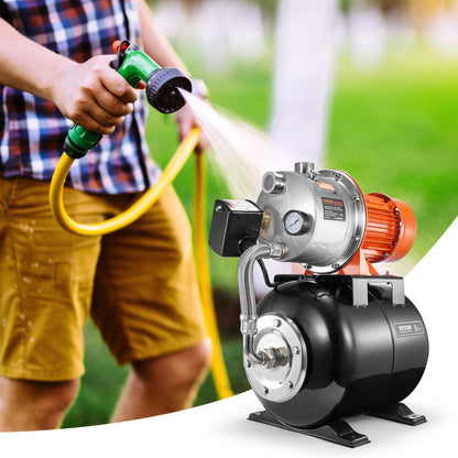 1.6 HP Shallow Well Pump with Pressure Tank, 1320 GPH, Automatic Irrigation Water Booster Pump with 30/50 PSI Pressure Switch for Home Garden Lawn, for Drinking Water Security