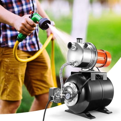 1 HP Shallow Well Pump with Pressure Tank, 1000 GPH, Automatic Irrigation Water Booster Pump with 130 ft Head Lift 20/40 PSI Pressure Switch, 304 Stainless Steel Pump Head for Home Garden Lawn
