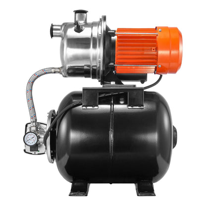1 HP Shallow Well Pump with Pressure Tank, 1000 GPH, Automatic Irrigation Water Booster Pump with 130 ft Head Lift 20/40 PSI Pressure Switch, 304 Stainless Steel Pump Head for Home Garden Lawn