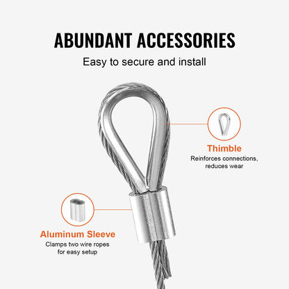 T304 kabel av rostfritt stål 1/16" 7x7 stålvajer 330 fot kabelräcke