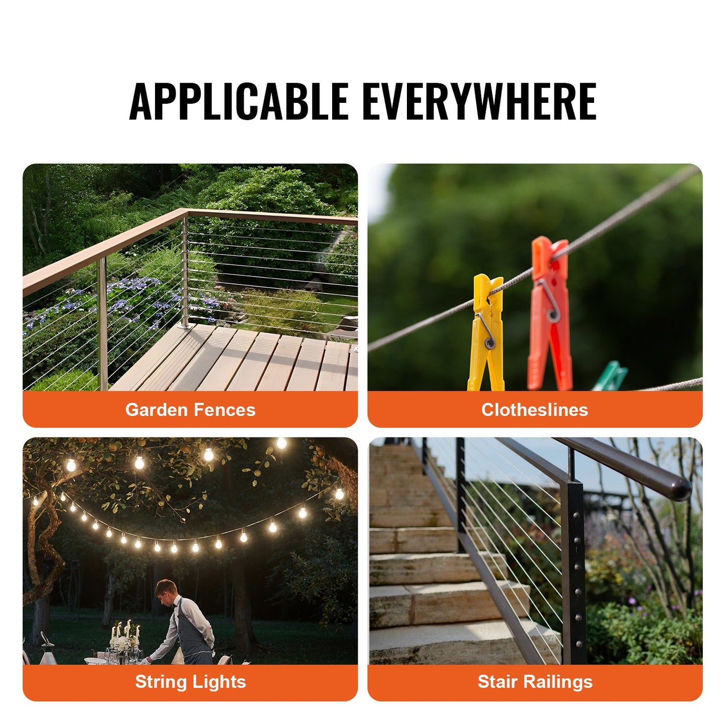 T304 Stainless Steel Cable 1/16" 7x7 Steel Wire Rope 66 ft Cable Railing