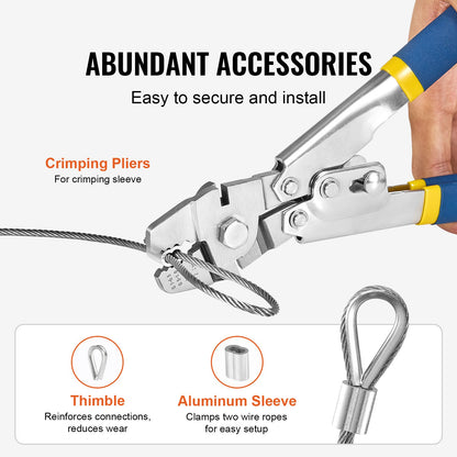 T304 kabel av rostfritt stål 1/16" 7x7 stålvajer 66 fot kabelräcke